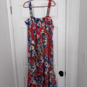 London Times Orange/Red Floral Maxi Dress - Size 16